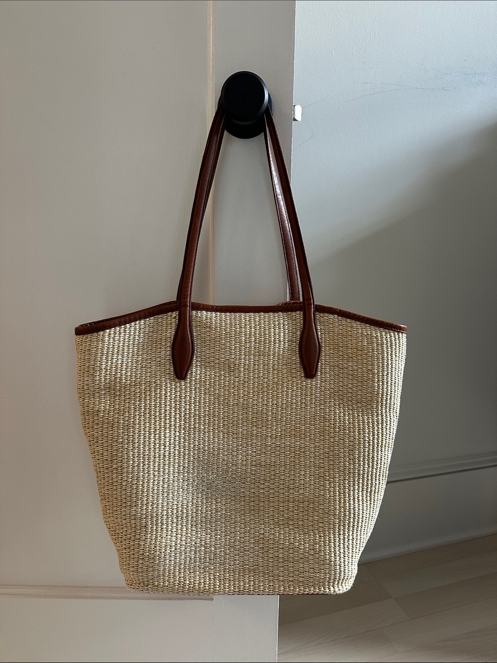 Madewell Natural Straw Tote with Brown Leather Trim